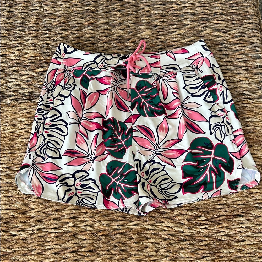 SER.O.YA White Tropical Bree Swim Trunks. Cream, Pink & Green